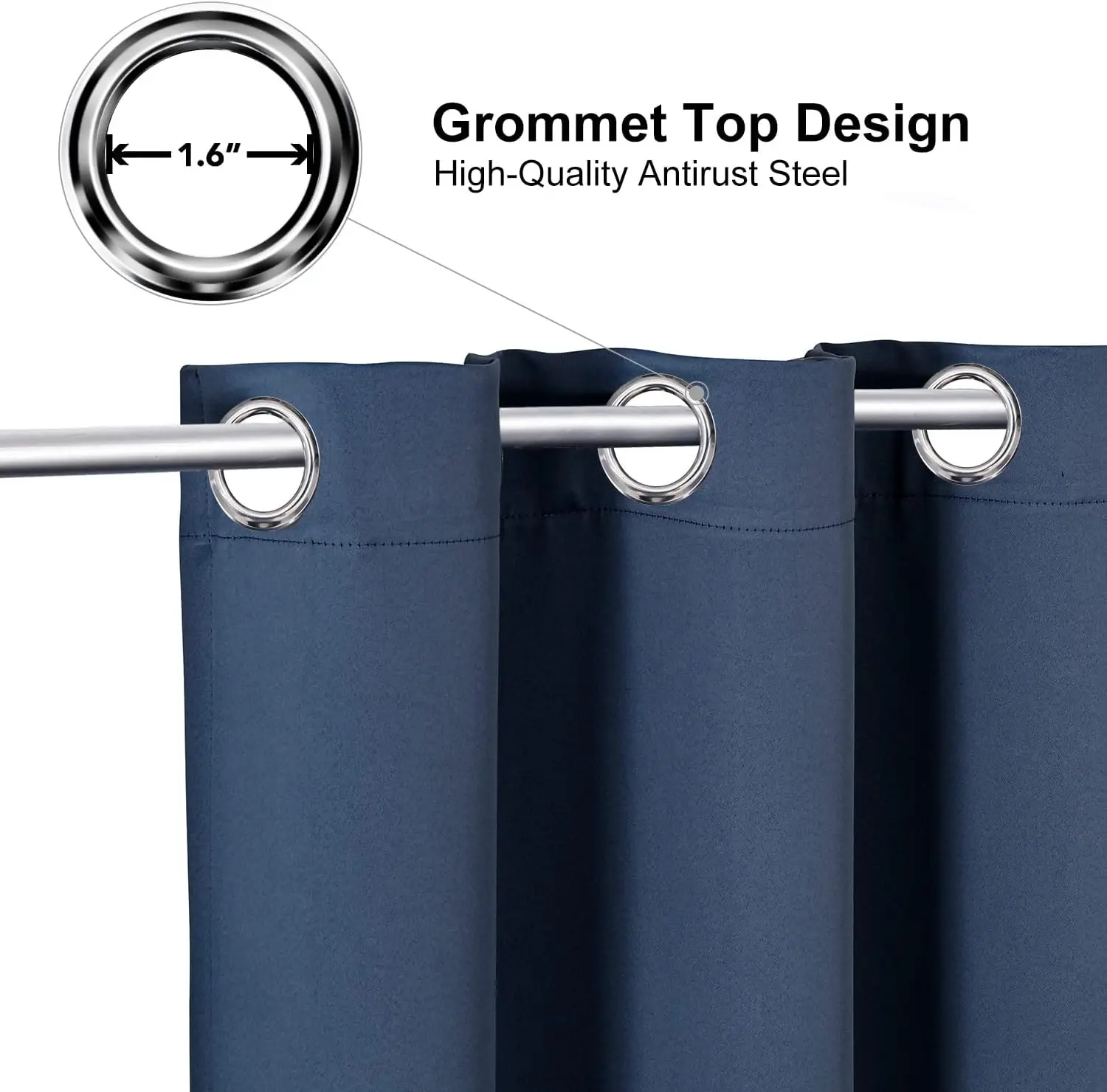 Stone-Blue 2-Panel Grommet-Top Blackout Curtains, 42 × 63 Inches, Thermal-Insulated Room-Darkening Drapes for Bedrooms & Living Rooms
