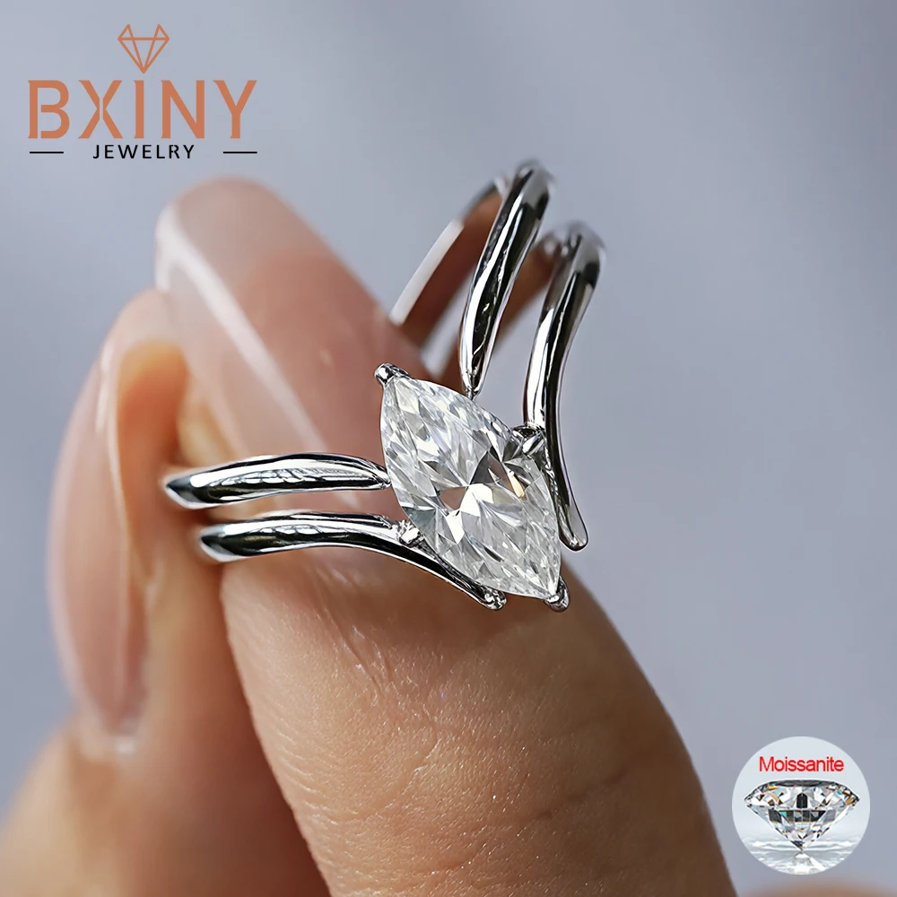 

BXINY GRA Certified 1Carat Marquise Cut Moissanite Rings 925 Sterling Silver for Women Solitaire Wedding Band Gifts Fine Jewelry