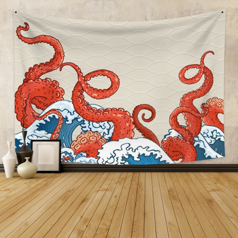 Waves Sea Monster Tapestry Wall Hanging Trippy Octopus Tapestry For Bedroom Living Room Decorations Dorm Home Decor