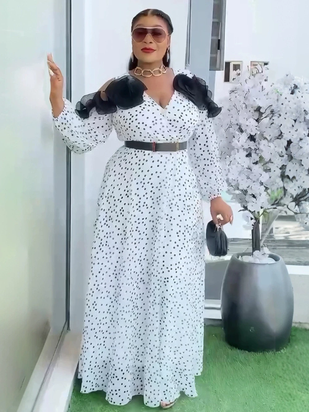 Middle East Saudi Arabia Muslim luxury fashion Islamic Ramadan retro French women's plus size polka dot dress