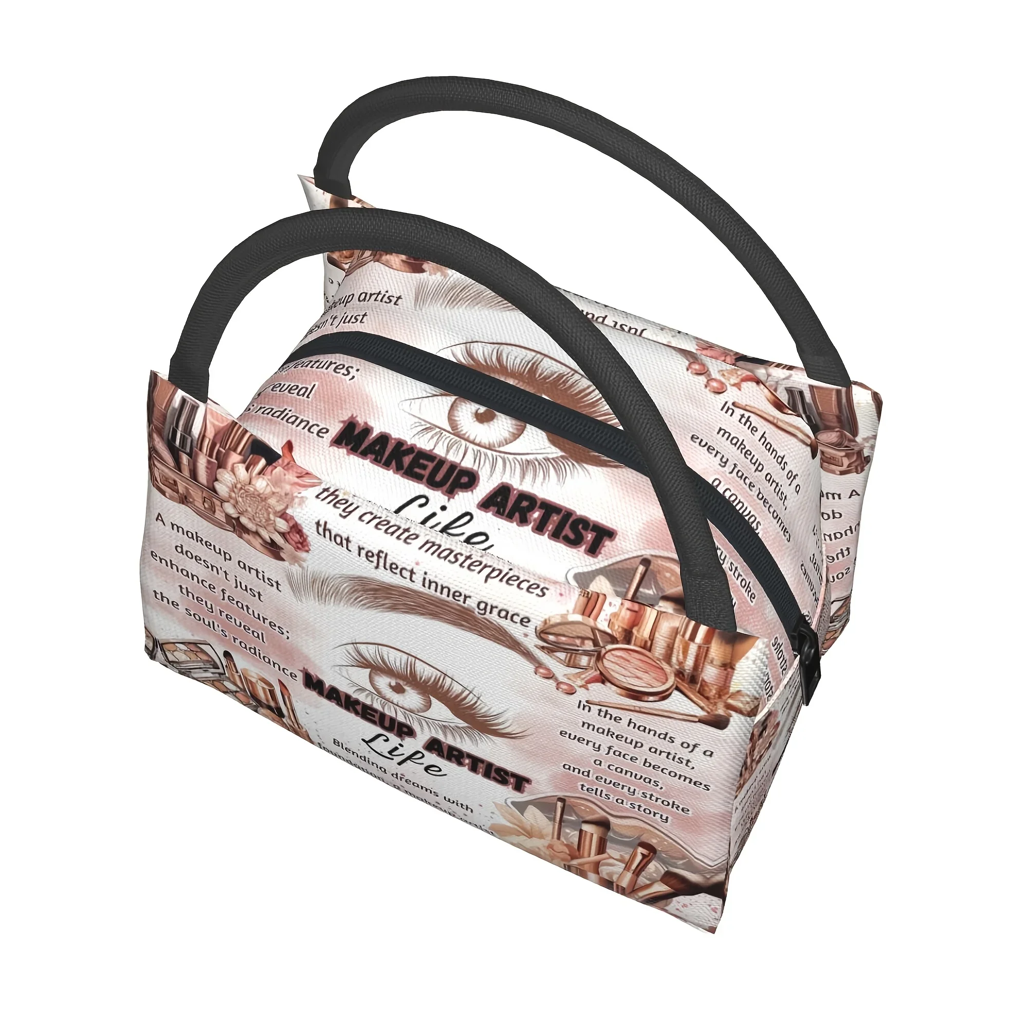 1pc Happy New Year Cosmetic Text Pattern Portable Reusable Cooler Bag, Insulated Tote Bag, Insulated Lunch Bag
