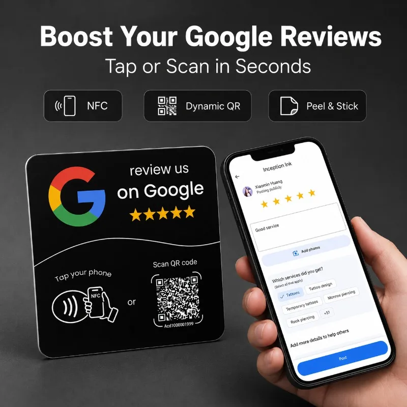 1/5PCS NFC Google Review Card with Dynamic QR Code, NTAG215 Tap Sticker, Adhesive Feedback Sign for Restaurants and Stores