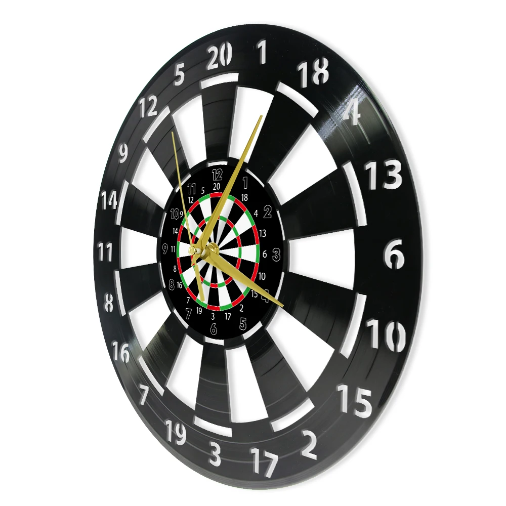 Laser Cut Dart Board Vinyl Record Wall Clock for Man Cave Game Room Retro Pub Game Handicraft Art Wall Clock Dart Lovers Gift