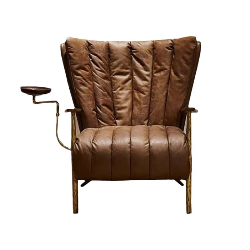 

American retro cigar chair whiskey cigar bar oil wax leather godfather chair antique forged chair aniline