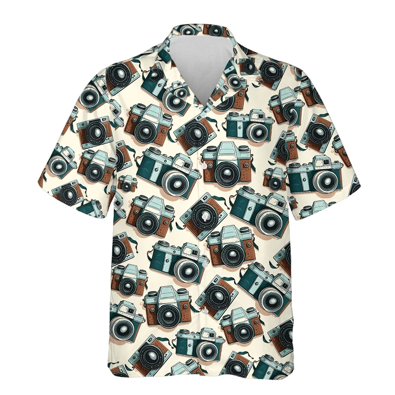 Camicie grafiche con fotocamera Vintage per uomo abbigliamento Casual camicia da spiaggia hawaiana Harajuku Fashion fotografo top maschili a maniche corte