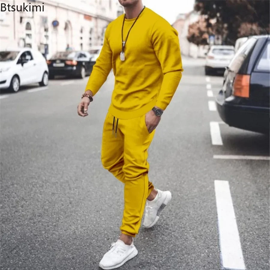 2024 Fashion Style Harajuku Casual Sets Men's Loose Solid Long Sleeve Tops and Pants Sport Two Pieces Sets Men Trend Tracksuit