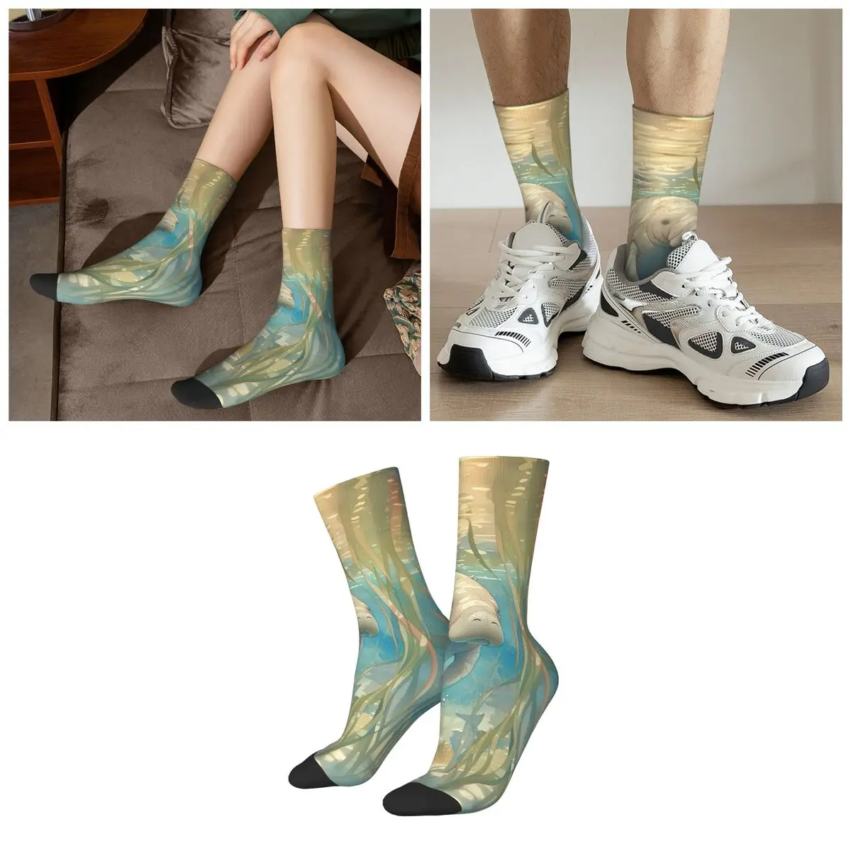 Cute And Lively Manatee Design Socks Harajuku Super Soft Stockings All Season Long Socks for Unisex Valentine's Day Gifts