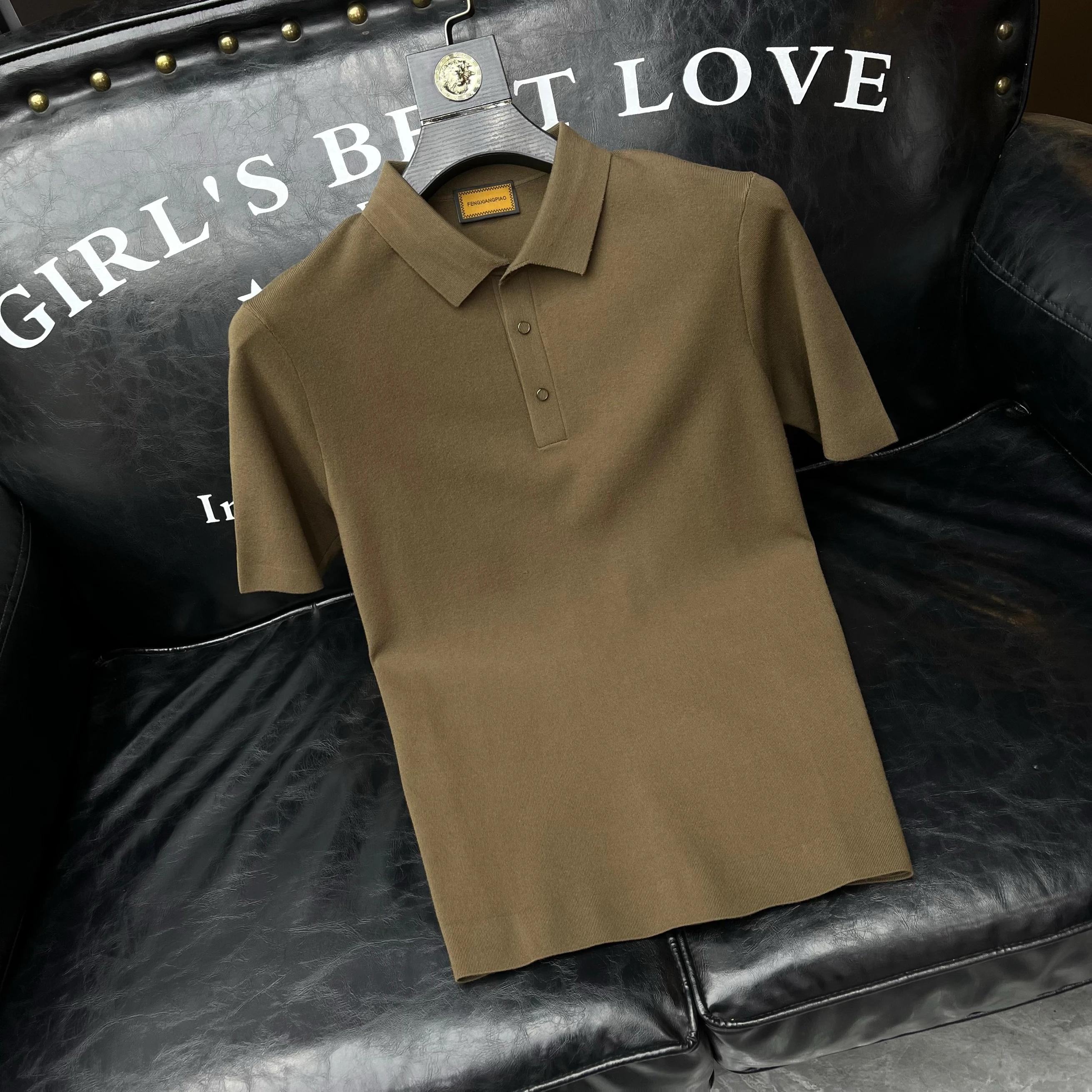 

Faionable Knitted irt ort Sve Turn-down Collar Casual Men's High-quali Autumn Winter New Arrival Breathable U...