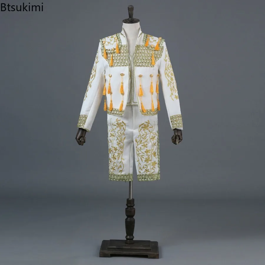 2026 Men's Clothing Spanish Matador Costumes Stage Performance Clothes Luxury Embroidered Tassel Bullfighting Uniform 3Pcs Sets