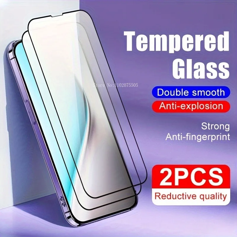 2Pcs Tempered Glass For IPhone 16 15 14 Pro Max Plus Screen Protector 13 12 11 Pro XR XS Max 6 7 8 Plus Glass Protective Film