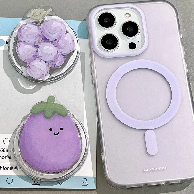 귀여운 3D 포도 가지 마그네틱 거치대 그립톡 휴대폰 스탠드 거치대 지지대, 아이폰 15Por 용 패드 맥세이프 스마트톡
