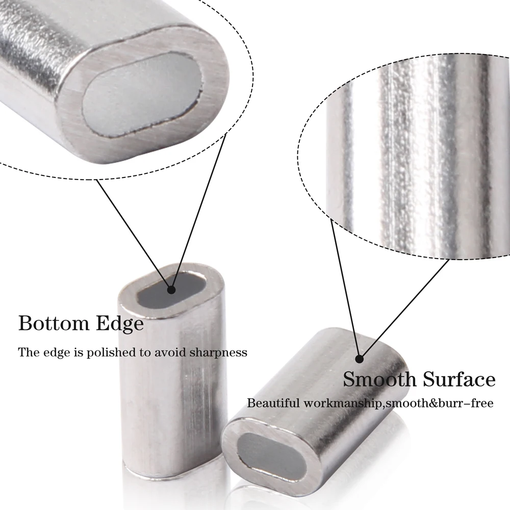 100 Stück Aluminium-Crimp-Hülsen, ovale Crimp-Hülsen, Verbindungskit, Angelhakenhülsen, Angelzubehör – Detail 3