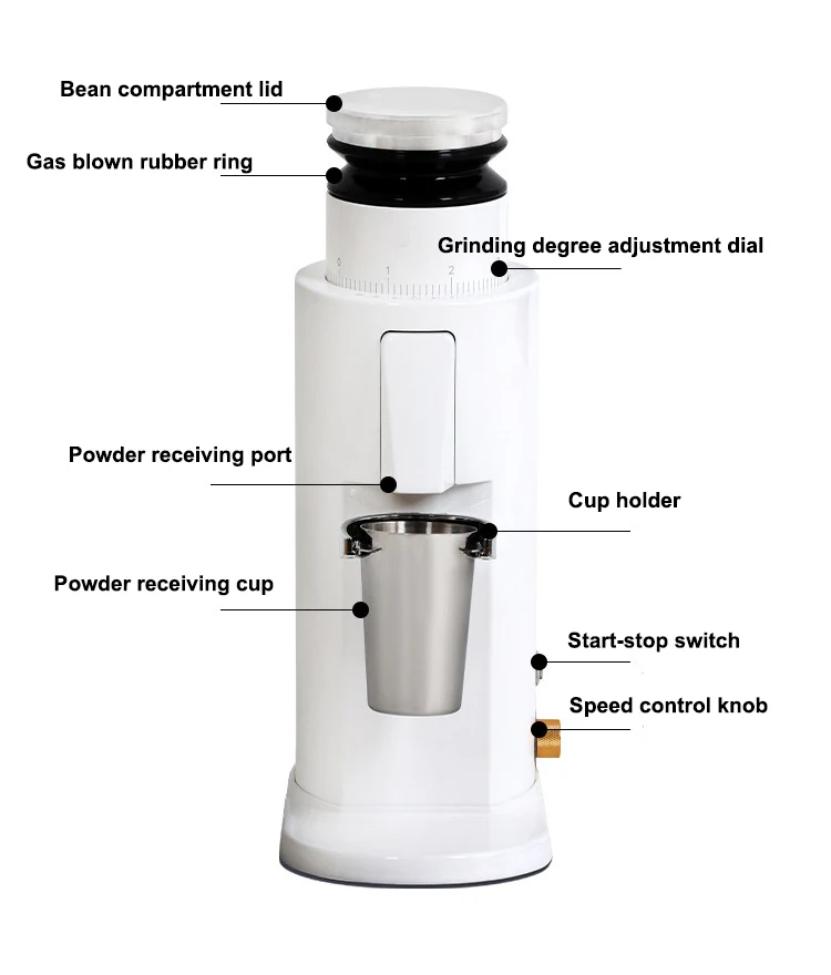 Single Dose Coffee Grinder 64mm Espresso Flat Burr Aluminum Housing Home Coffee Grinder Machine