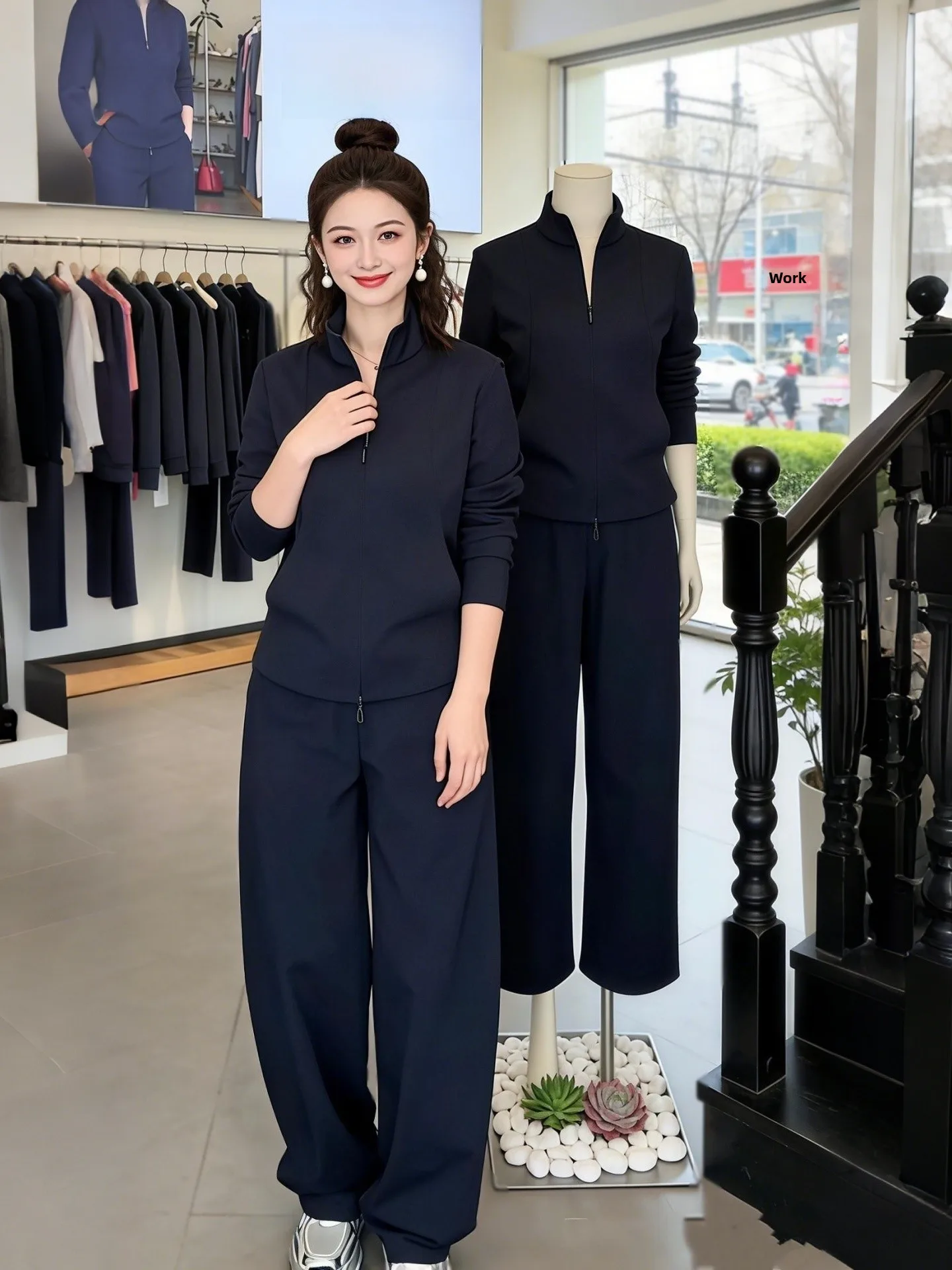 

Весенний модный спортивный повседневный женский комплект 2026 года: свитшот с длинными рукавами на молнии и брюки