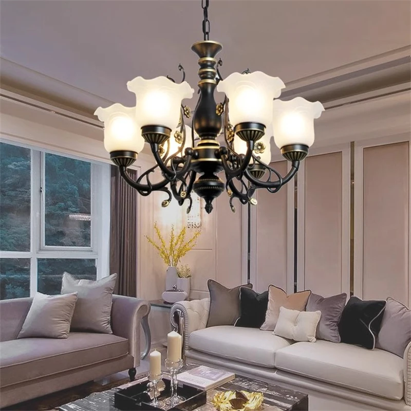 European Vintage Ceiling Chandelier Dining Room Kitchen Island Lights Bedroom Home Decor Interior Lighting Fixture Glass Shade