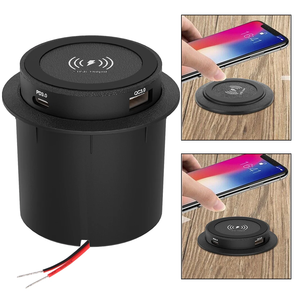 For Camper Truck ATV Boat Car RV Embedded Wireless Charger Outlet Socket Car Charger Quick Charge PD 3.0 15W USB Type-C