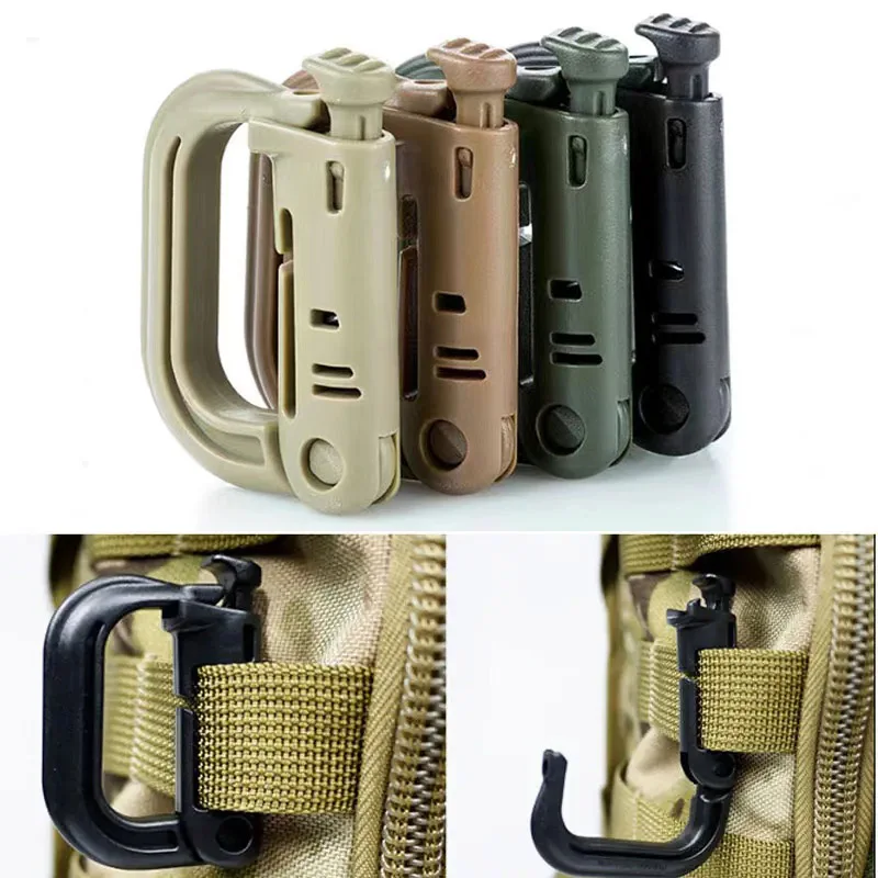 Mosquetón táctico con anilla en D, cierre Grimlock, hebillas de correas Molle de plástico, Clips, gancho para senderismo al aire libre/Military/EDC