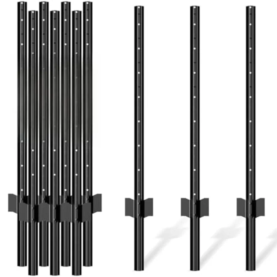 Garden fencing application: heavy duty metal T posts, black, 10-pack 5 ft no-dig design for wire, electric, and temporary fence