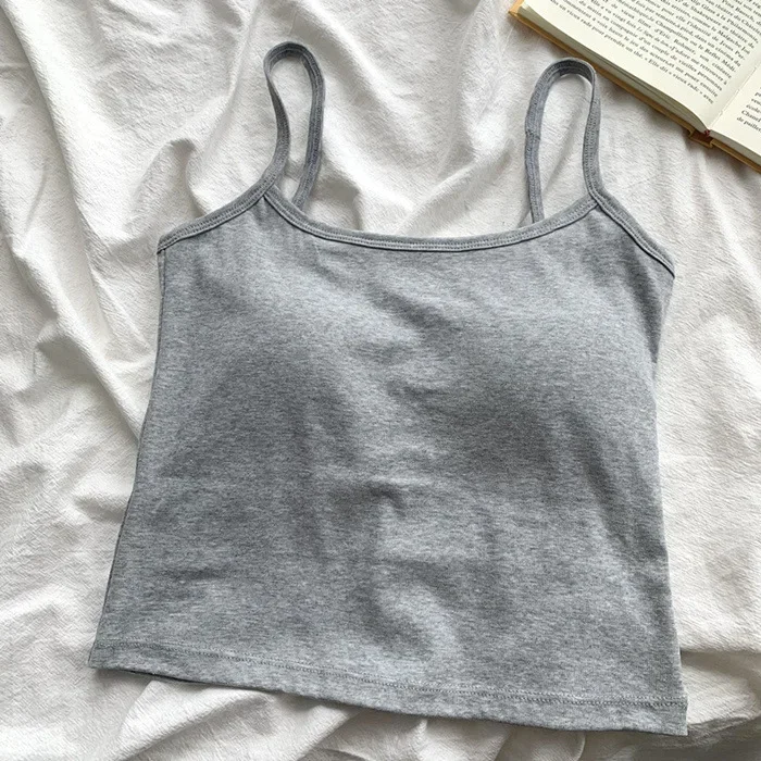 Camisola de Color Sólido con Relleno en el Pecho, Sin Mangas, Ajustada, de Algodón, Transpirable y Elástica, para Mujer, Ropa Interior de Verano
