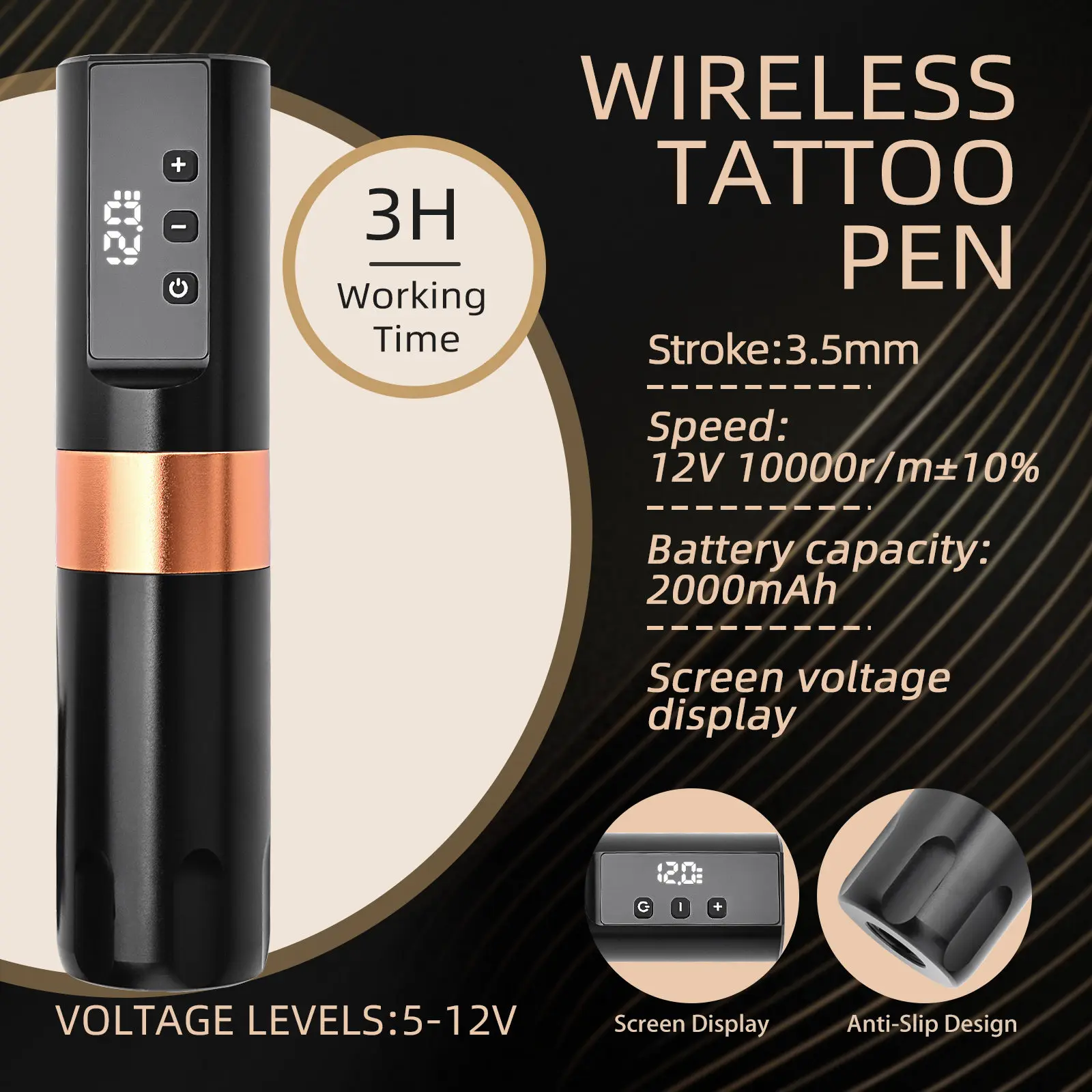Professional Wireless Tattoo Machine Pen Set Gun Gloves Tattoo Ink Cup with Base 3RL Tatto Cartridge Needle Permanent Makeup