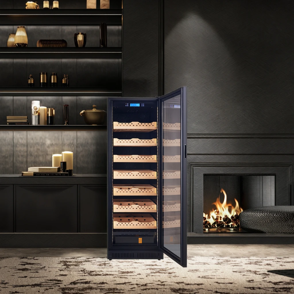 Large Stainless Steel Electric Cigar Humidor Cabinet with Temperature Control for Household Use Mini Installation