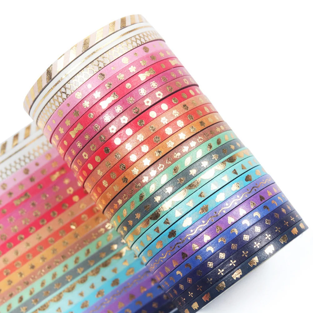 

24pcs Washi Tape Set Fine Line Decorative For Crafts Gift Wrapping Foil Gold 3Mm Wide Diy Paper Masking Tapes For Journals