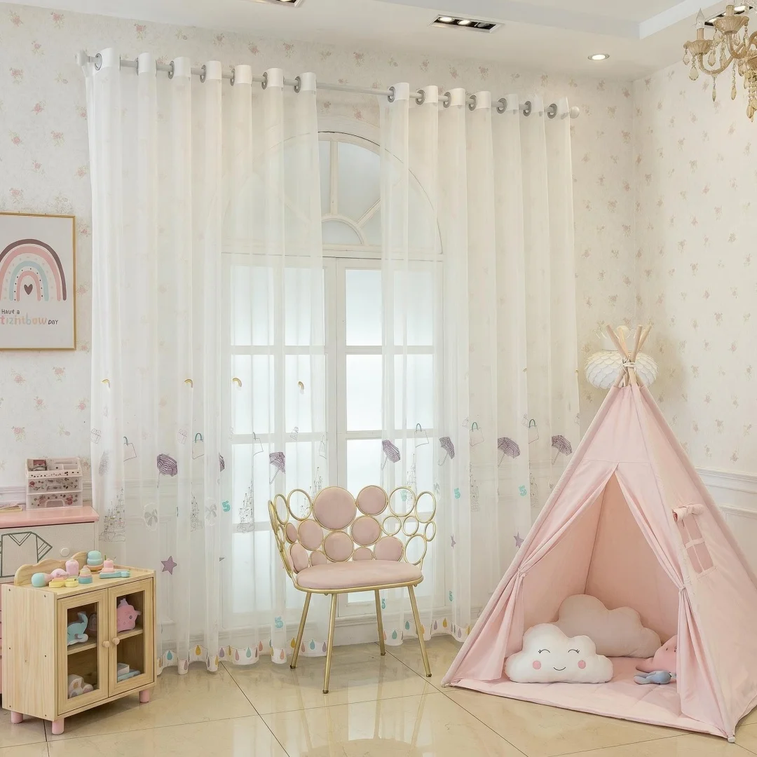 Velvet Embroidery Embroidered Rainbow Castle Transparent Curtains Window Screen Bedroom Bay Balcony