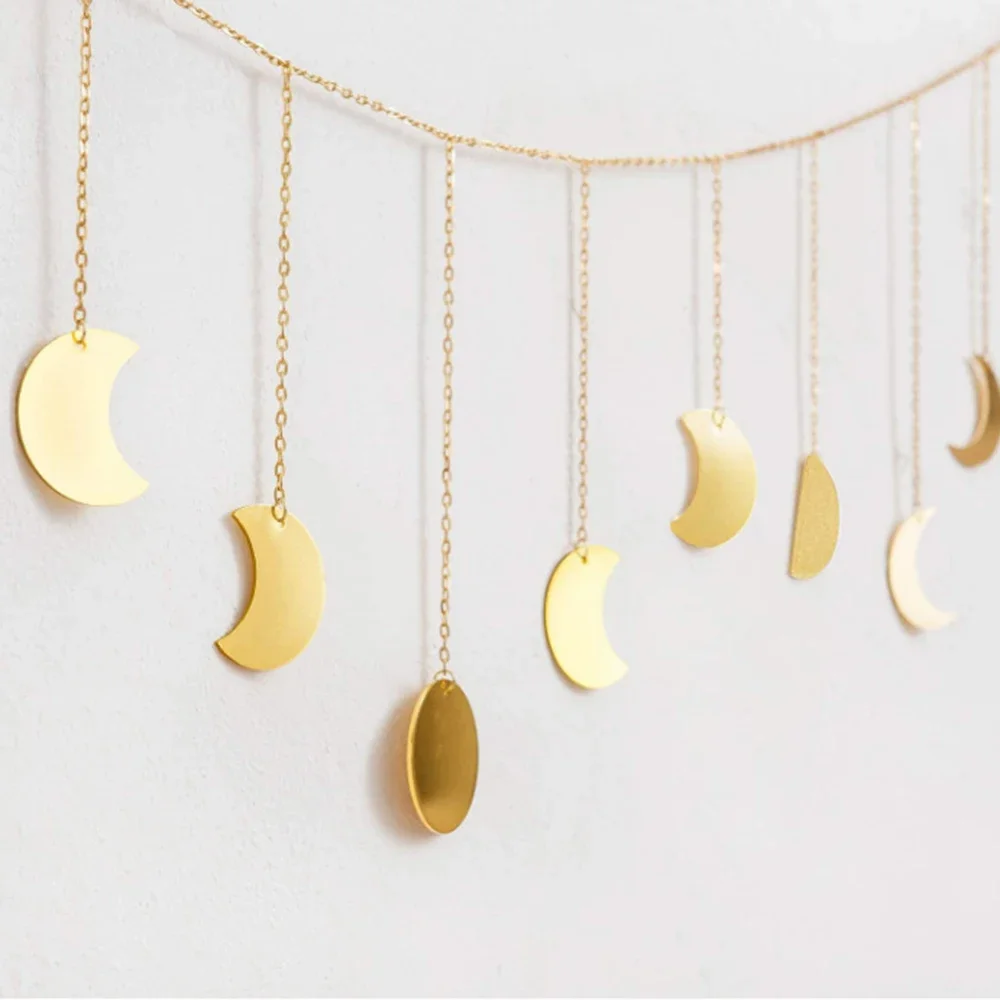 Shining Moon Phase Wall Hanging Decor Ornaments Gold Garland Decoration Chains Bedroom Background Wall Decoration Home Decor
