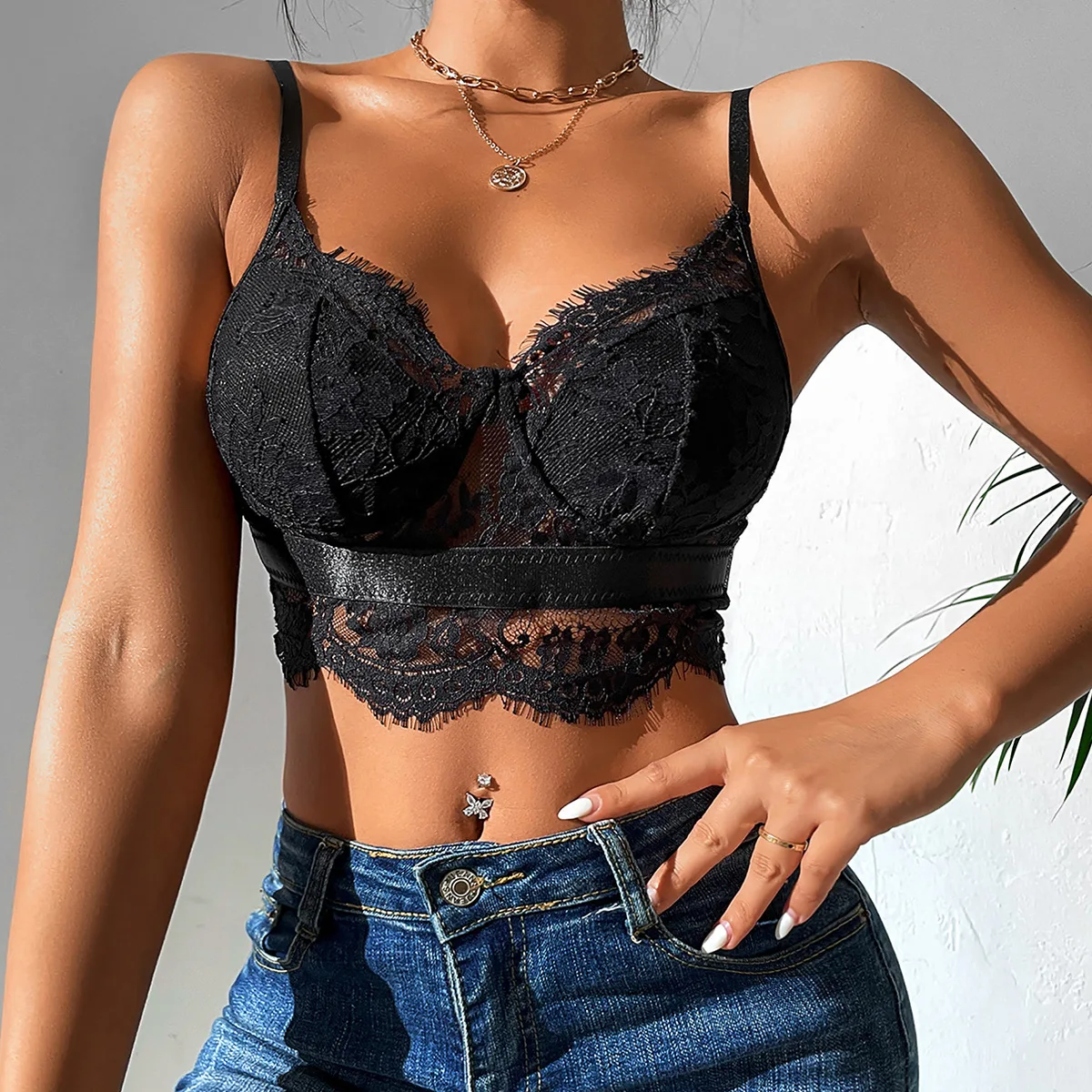 Sleeveless Adjustable Strap Tank Tops Summer Women Lace Corset Crop Top Lingerie Bustier Vest Slim Lingerie Camisole Streetwear