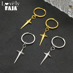 Punk Kpop Star Cross Pendant Long Hoop Earrings for Women Stainless Steel Gold Color Sweet Y2K Drop Earring Jewelry Gift