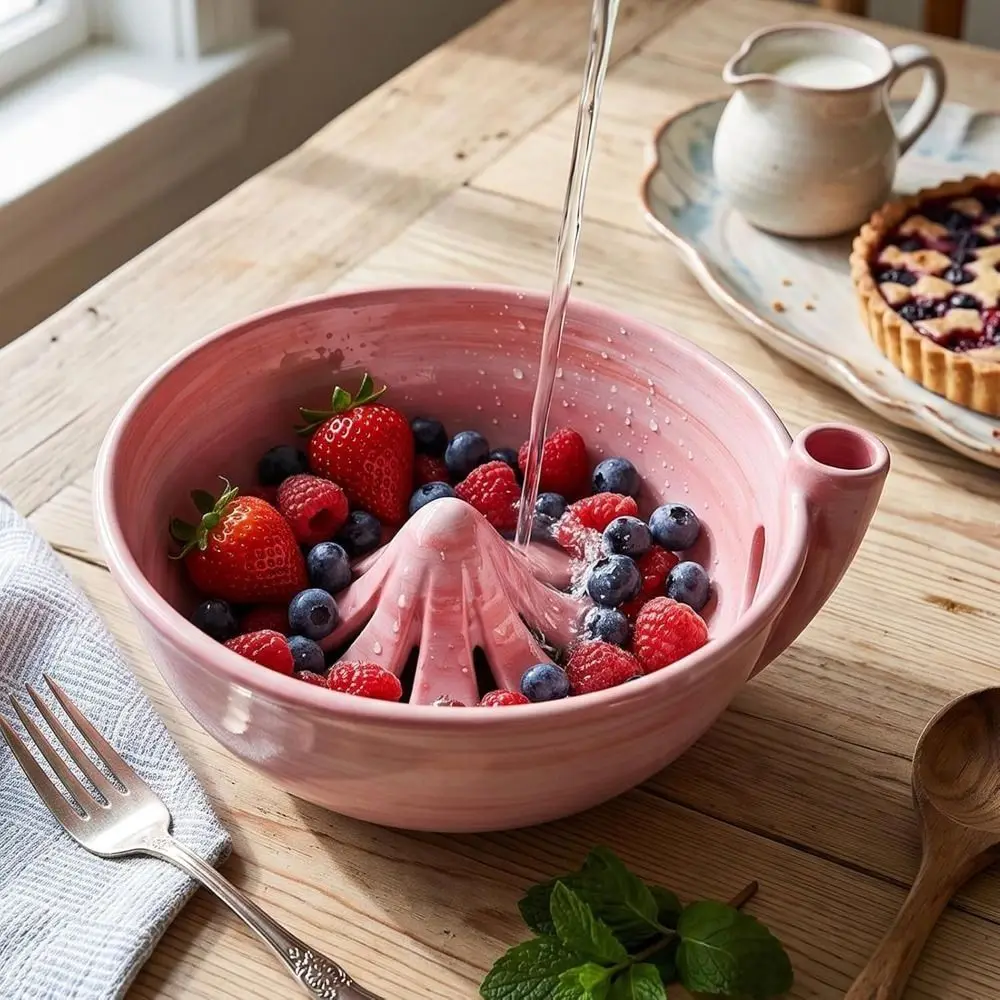 Convenient Exquisite Berry Colander Bowl Drain Holes Ceramic Self Rinsing Fruit Colander Ceramic Washing Strainer Kitchen Use