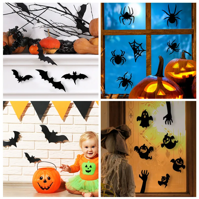 16 Pieces In A Pack Bat Spider Little Ghost Wall Stickers Cool Modern 3d Three-Dimensional Anti-Static Antibacterial Halloween