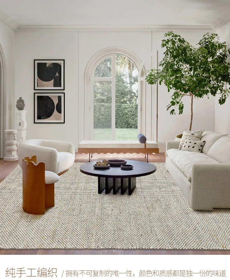 インド産ウールの手織りカーペット、リビングルームのソファ、コーヒーテーブル、ブランケット、長方形、シンプル、家族の寝室用