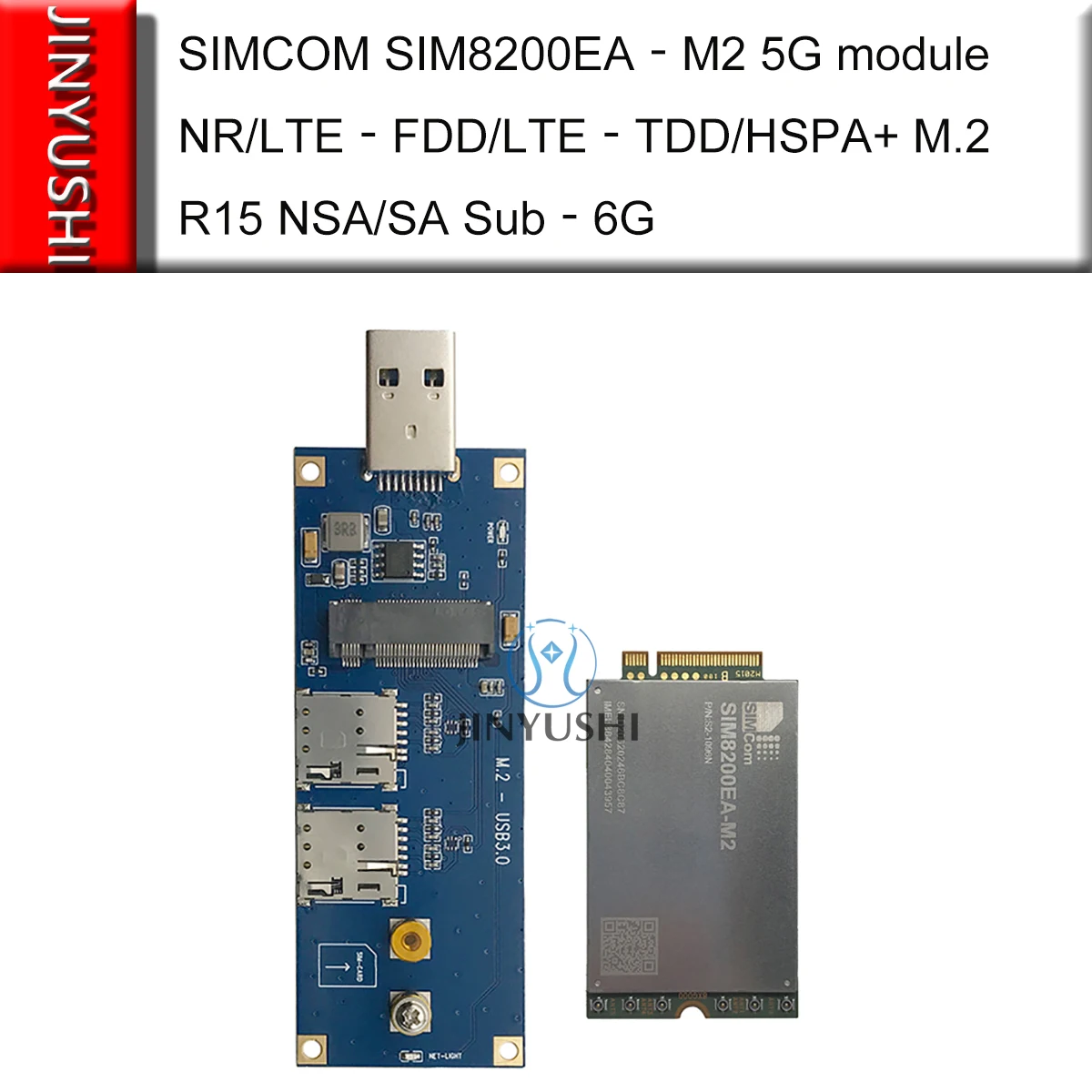 

SIMCOM SIM8200EA‐M2 Модуль 5G с адаптером USB 3.0 Двойной слот для SIM-карты NR/LTE‐FDD/LTE‐TDD/HSPA+ M.2 R15 NSA/SA Sub‐6G SIM8200