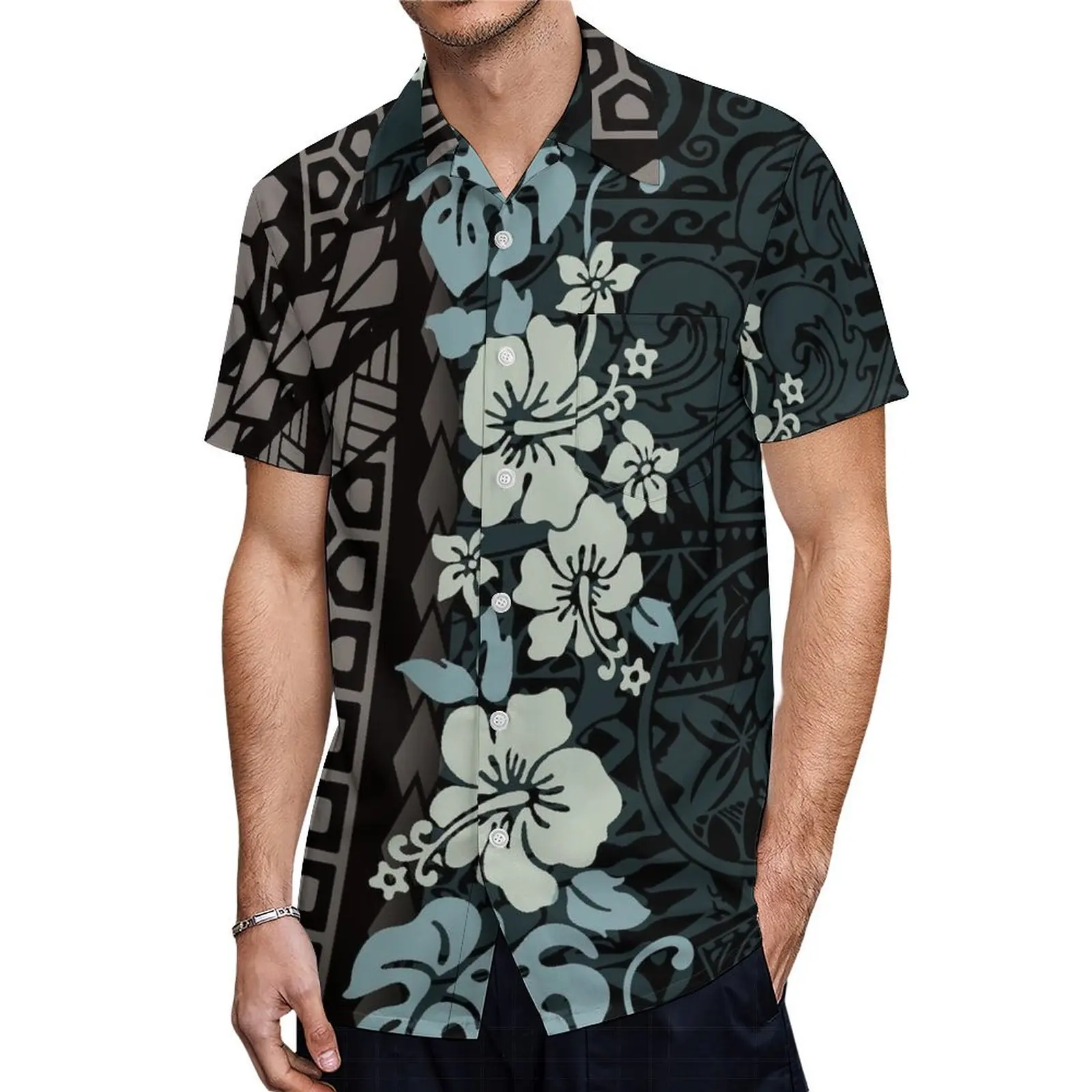 Women'S Crew Neck Dress Puletasi Dress And Men'S Aloha Shirt Polynesian With Matching Matching Outfits