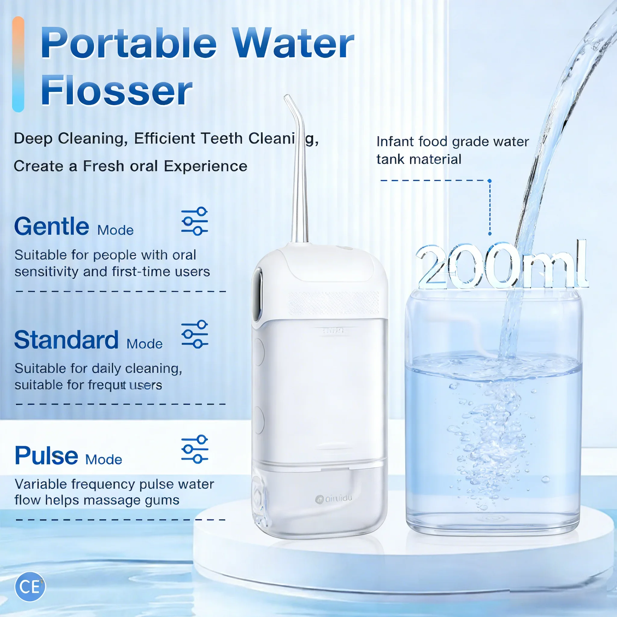 

2026 New Water Flosser Portable Dental Oral Irrigator 200ML Tank 360° Rotating Nozzle IPX7 Waterproof for Home and Travel