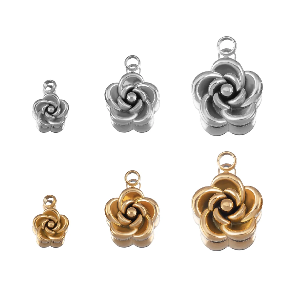 5pcs Stainless Steel Charms Rose Flower Charms for Jewelry Making Findings DIY Bezel Earrings Necklace Charms Parts accessories