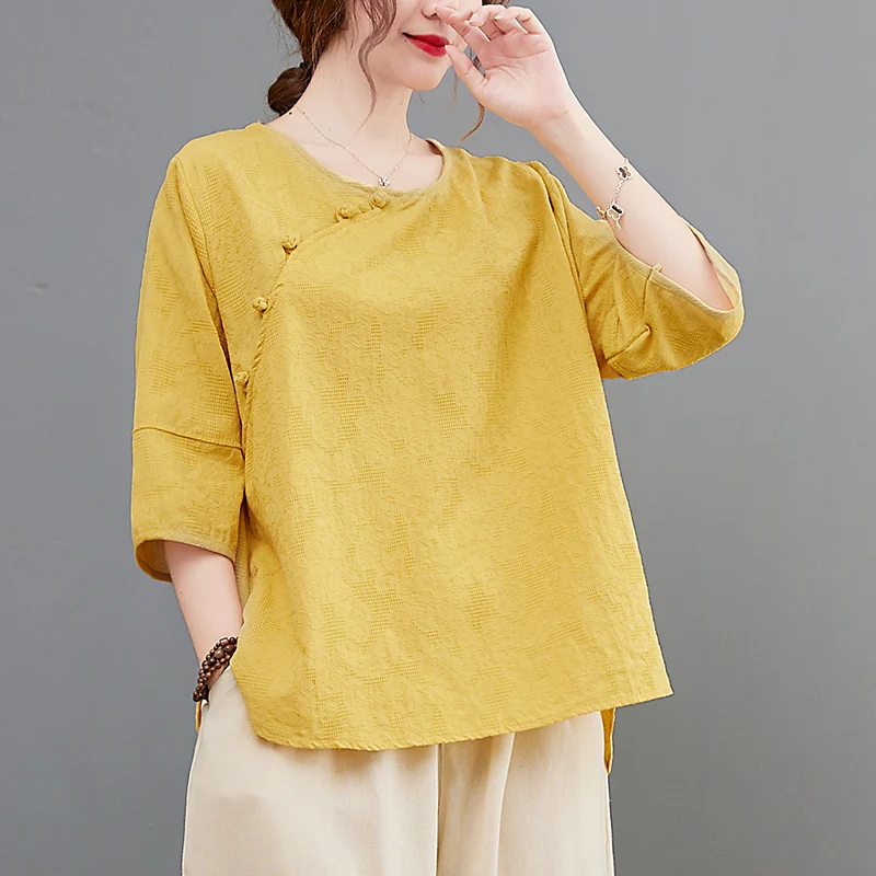 หลวมผ้าฝ้ายผ้าลินินกางเกง Harlan และ irt 2 ชิ้นชุด Faionable ศิลปะปุ่มด้านบนสําหรับ plus ขนาดผู้หญิงชุดลําลอง