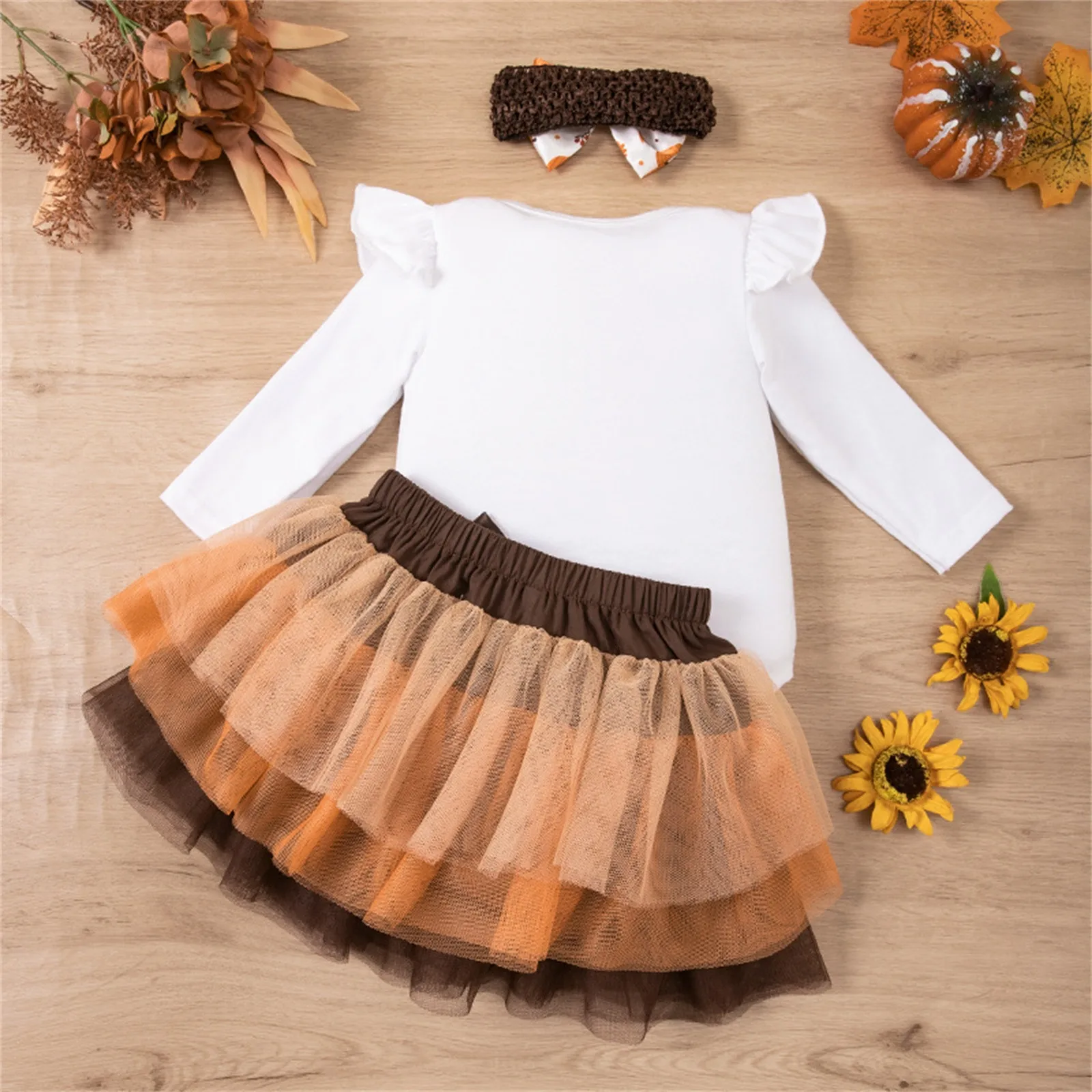 9 12 18 24Months Newborn Infant Baby Girls Clothes Sets Thanksgiving Outfit Bodysuit+Tutu Skirt+Headband Set Baby Girl Clothes