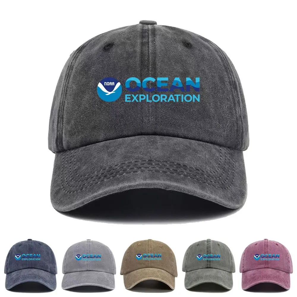 Vintage Washed Baseball Cap NOAA Ocean Exploration Print Graphic Unisex Streetwear Casual Trucker Style Summer Cotton Sun Hat