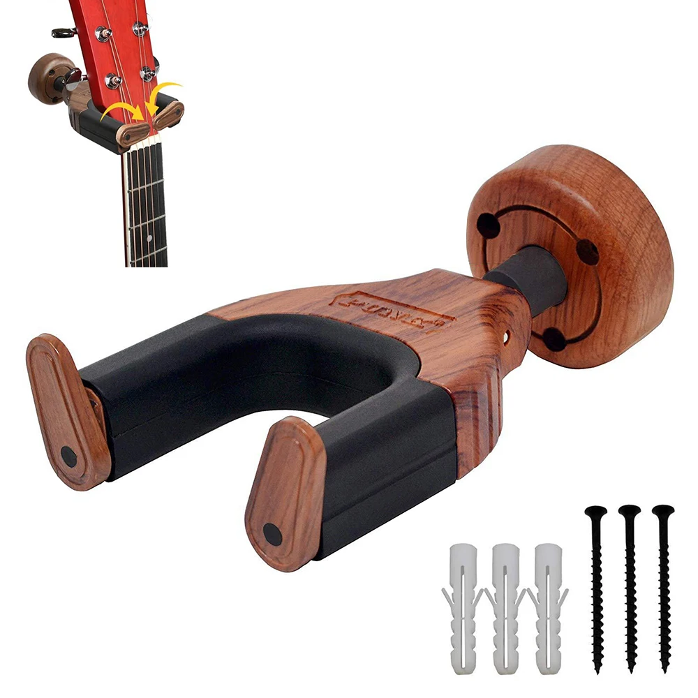 Wood Guitar Hanger Wall Mount Auto Grip System Lock Electric Acoustic Guitar Hook Neck Holder Stand for Ukulele Bass Violin