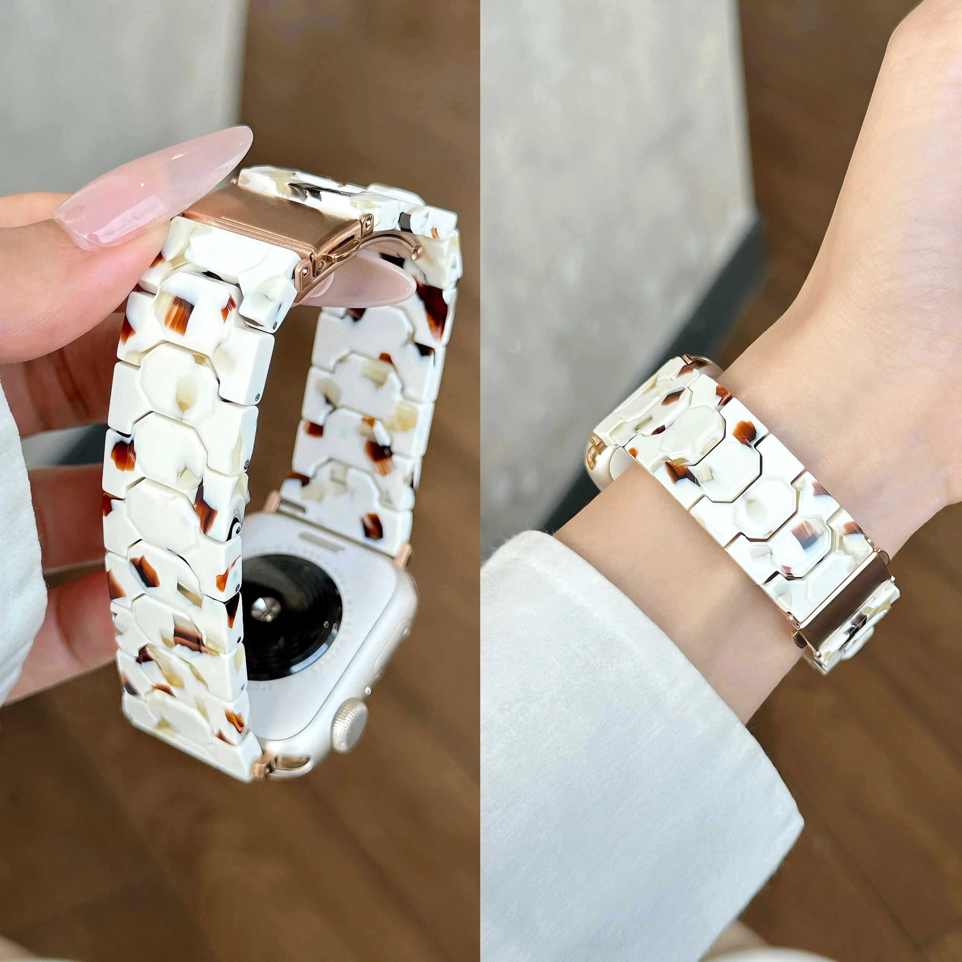 Spring/Summer New Ceramic Resin Strap for Apple Watch Ultra 1/2 49mm S10 46/42mm 45-38mm Elegant Women's Strap for IWatch Series