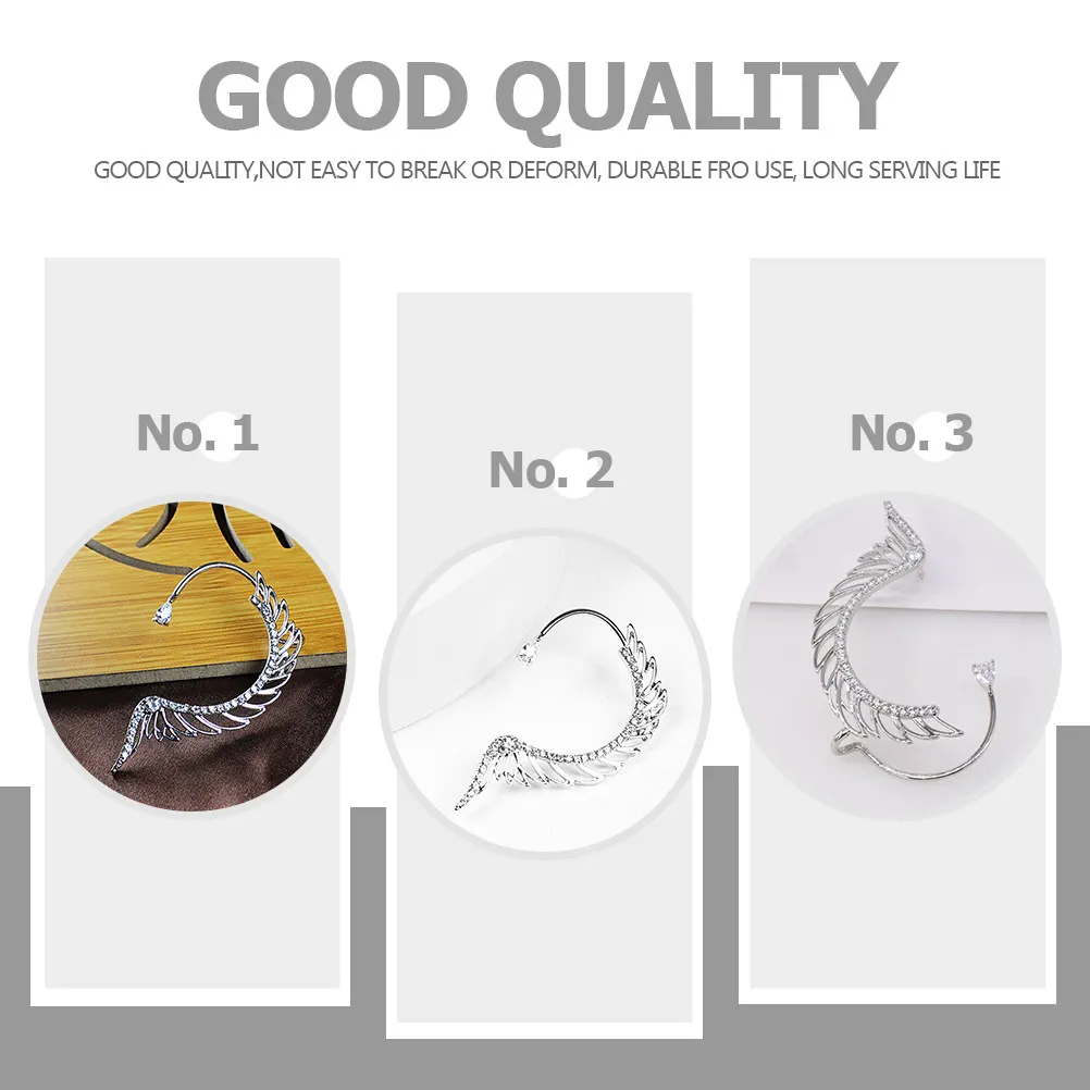 Angel Wing No Piercing Ear Cuff Earrings Crystal Rhinestone Ear Clip Jewelry Wrap Clip for Party Wedding No Piercing Earrings