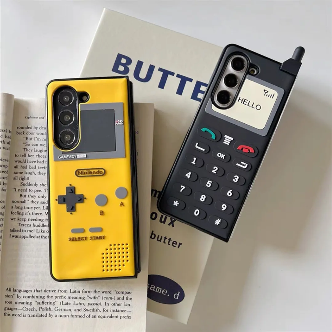 

3D Cute Antenna Game Boy Gamepad Retro Classic Phone Case For Samsung Galaxy Z Fold 6 5 4 Hard Plastic Silicone Armor Cover