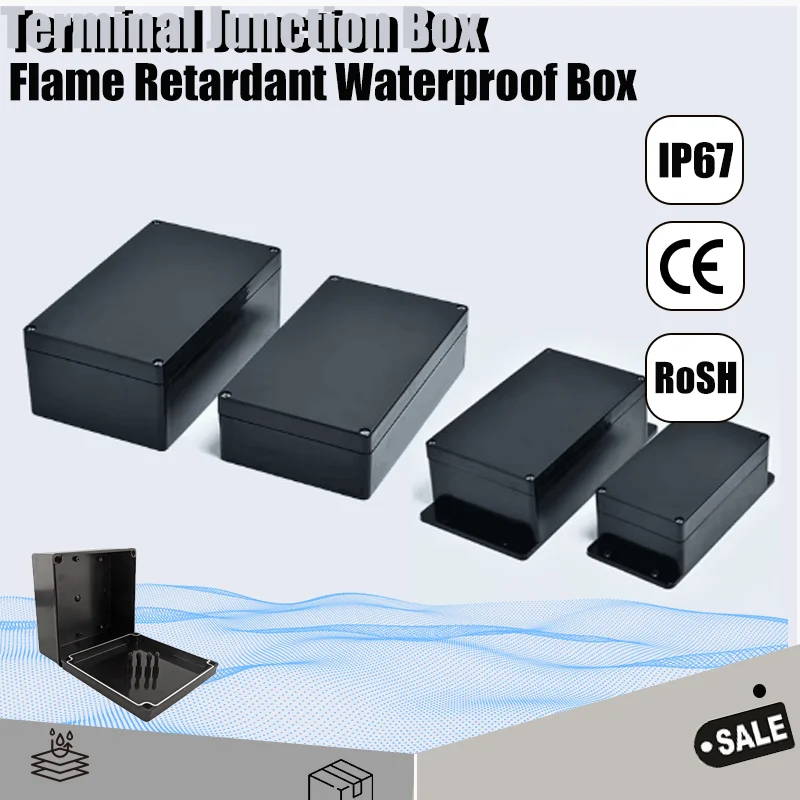 أسود ABS لهب البلاستيك صندوق مقاوم للماء في الهواء الطلق IP67 أداة كهربائية الضميمة مقاوم للماء الختم للمفاصل
