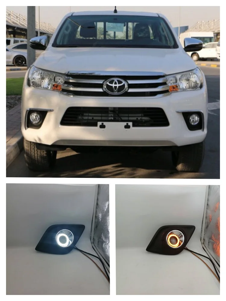 

LED Fog Lights Assembly For Toyota Hilux Revo 2015 2016 2017 18 Front Bumper Fog lamp Replacement Angel Eye Daylight Accessories