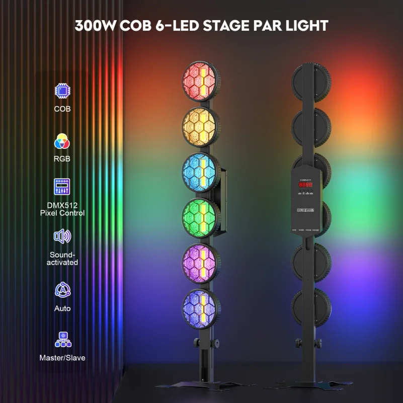 4PCS 300W COB Par Light RGB LED Retro Lights Stage Linear Vintage Light DMX for Party Concert Wedding Theater Live Show Bar Club