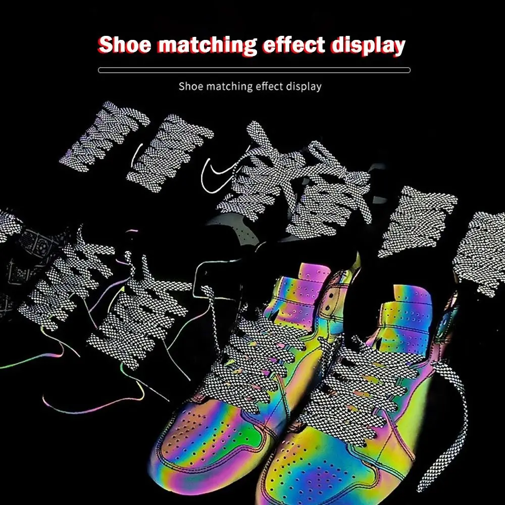 

Двусторонние светоотражающие светоотражающие шнурки Плоский дизайн Красочные светоотражающие светящиеся шнурки Темно-черный, белый цвет