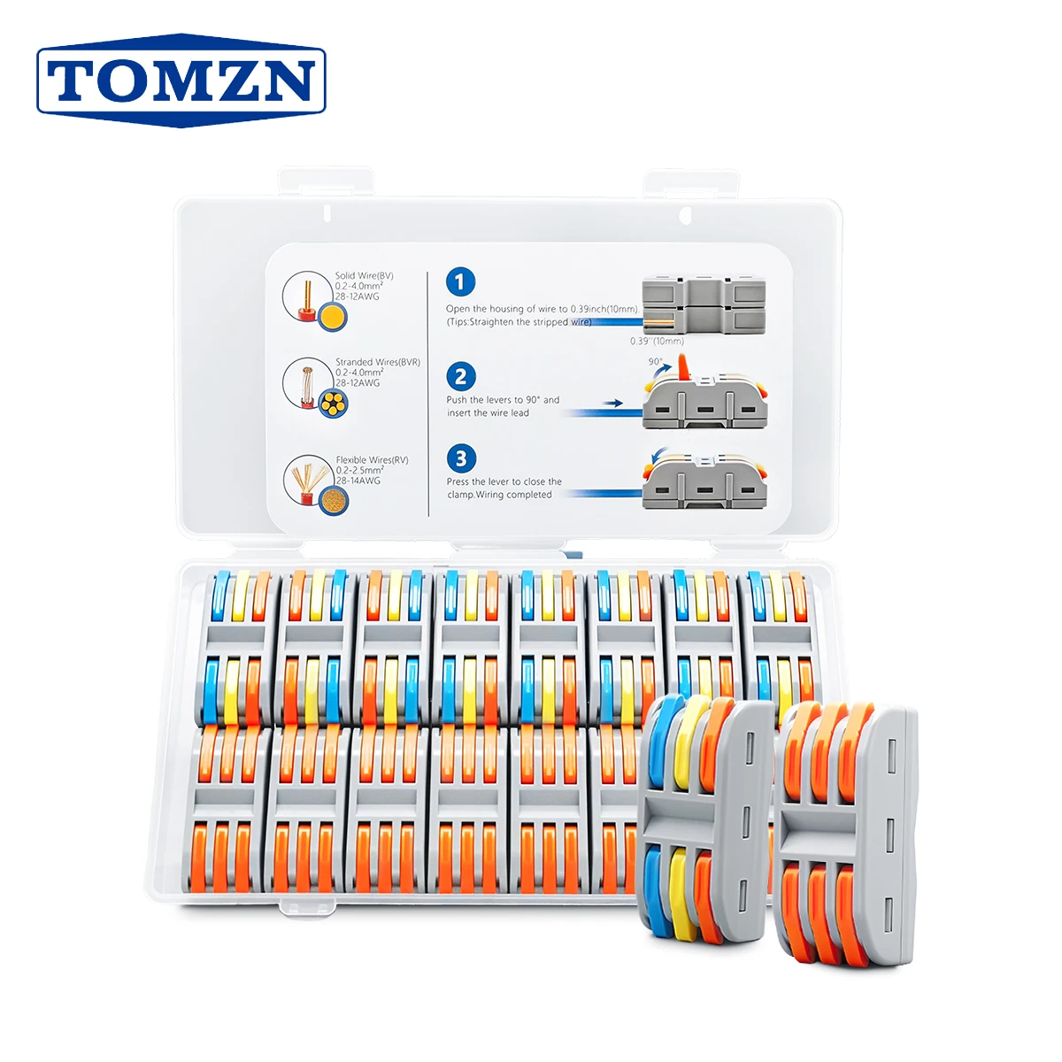 TOMZN 16PCS Lever Wire Connectors 3 In 3 Out Quick Splicing Terminal Blocks 32A 250V for 28-12AWG Solid Stranded Flexible Wires