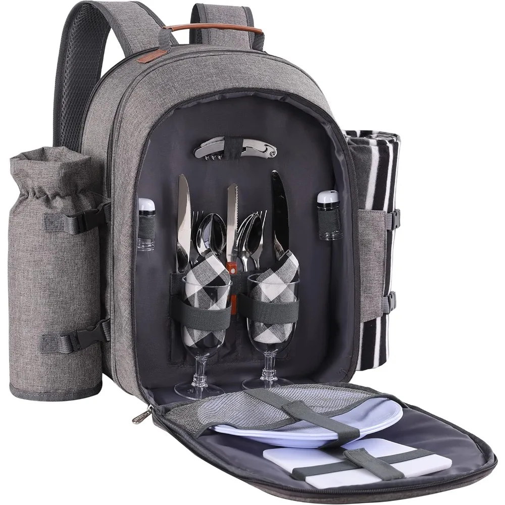 

Picnic Backpack Set for 2 Person with Cooler Compartment, Detachable Bottle/Wine Holder